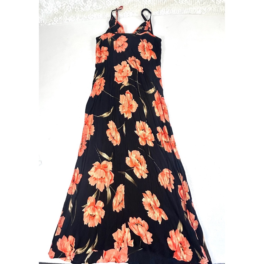 Patrons of Peace Black Orange Floral Print Maxi Dress Spaghetti Straps XS - Picture 8 of 9